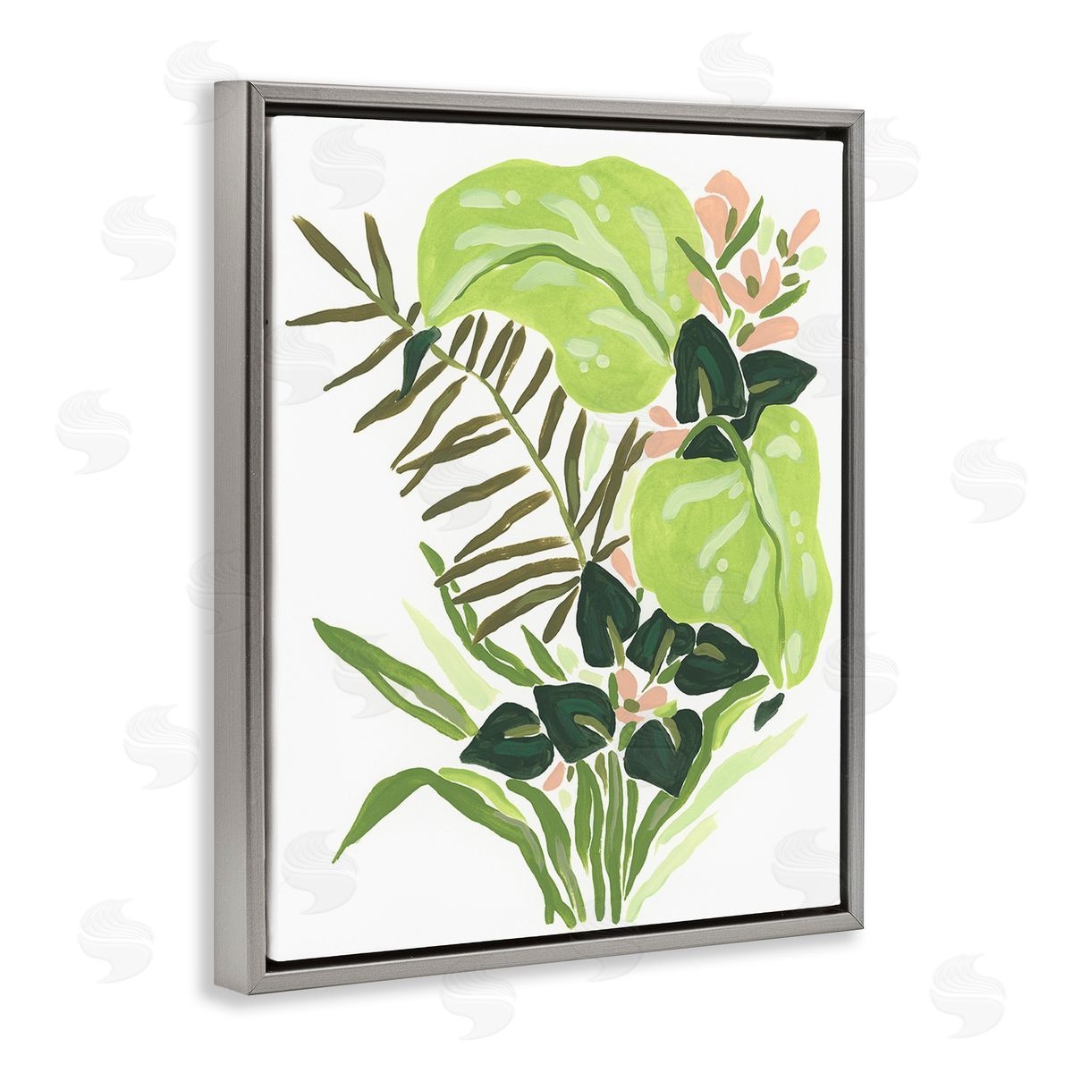 June Erica Vess Modern Jungle Leaves Gray Floating Frame Canvas Wall Art Print