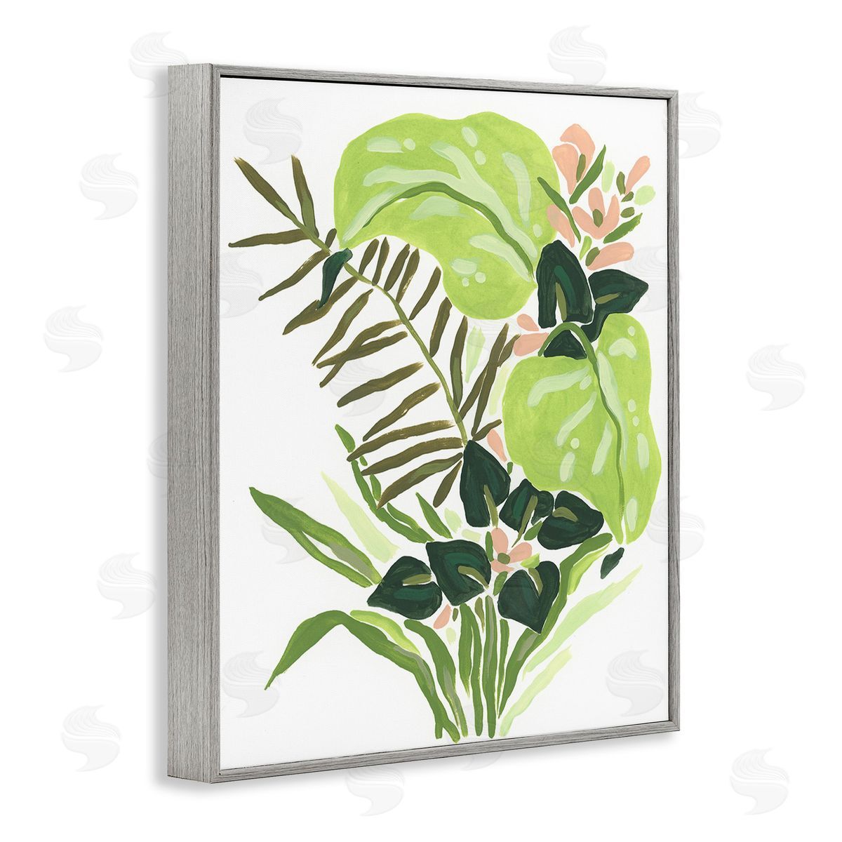 June Erica Vess Modern Jungle Leaves Gray Framed Giclee Wall Art Print