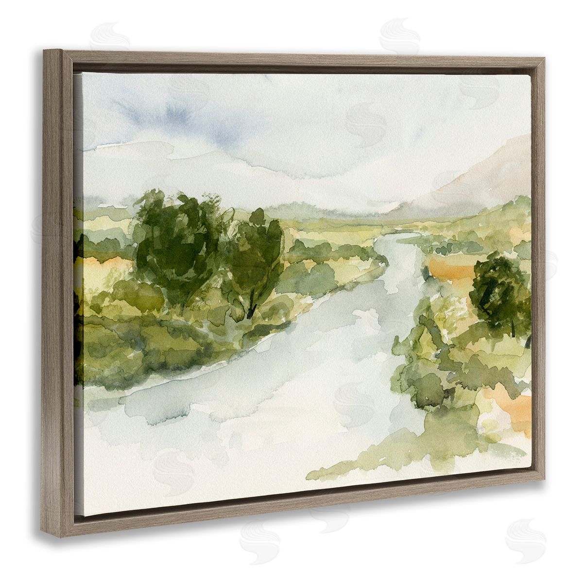 Victoria Barnes Natural Flowing Stream Brown Floating Frame Canvas Wall Art Print