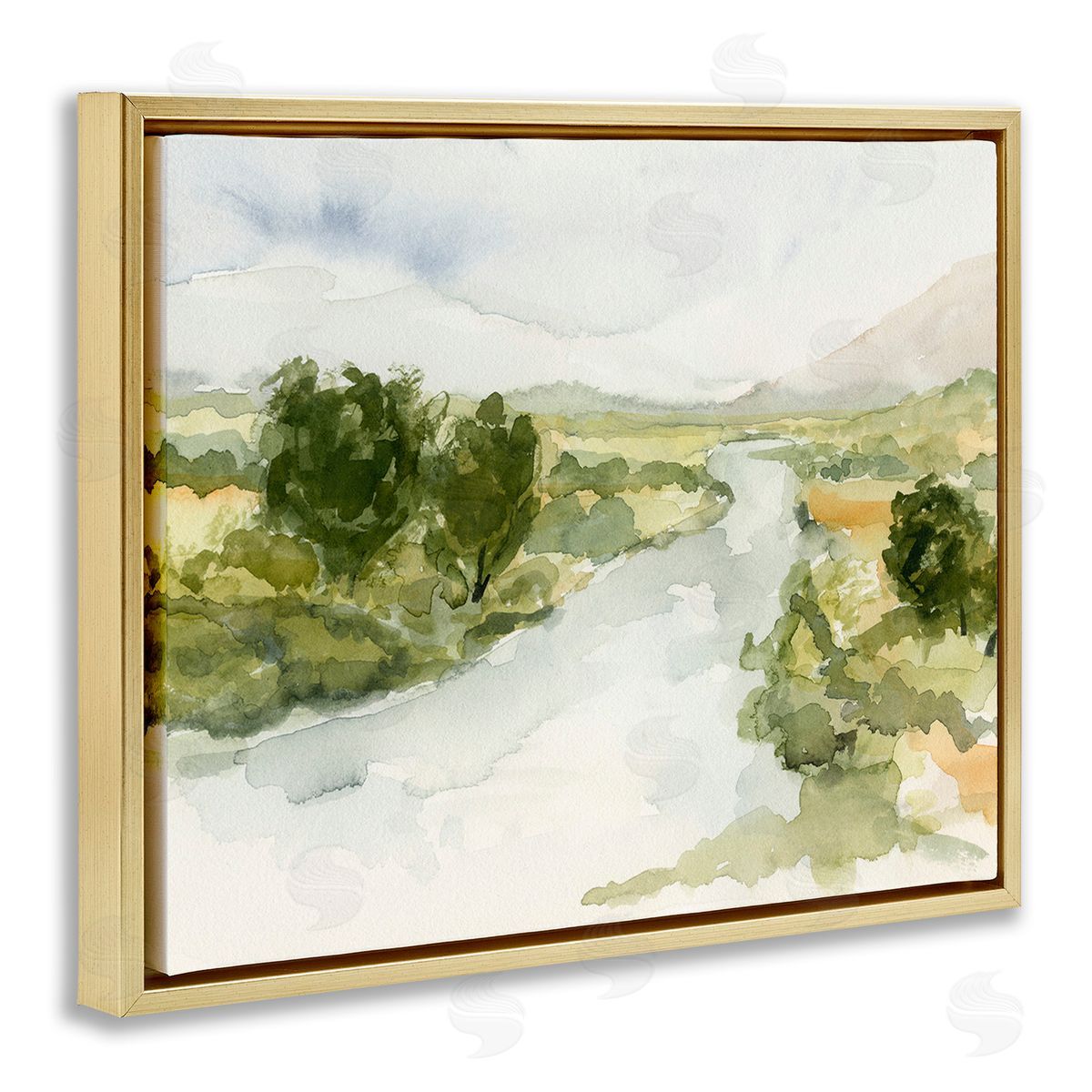 Victoria Barnes Natural Flowing Stream Gold Floating Frame Canvas Wall Art Print