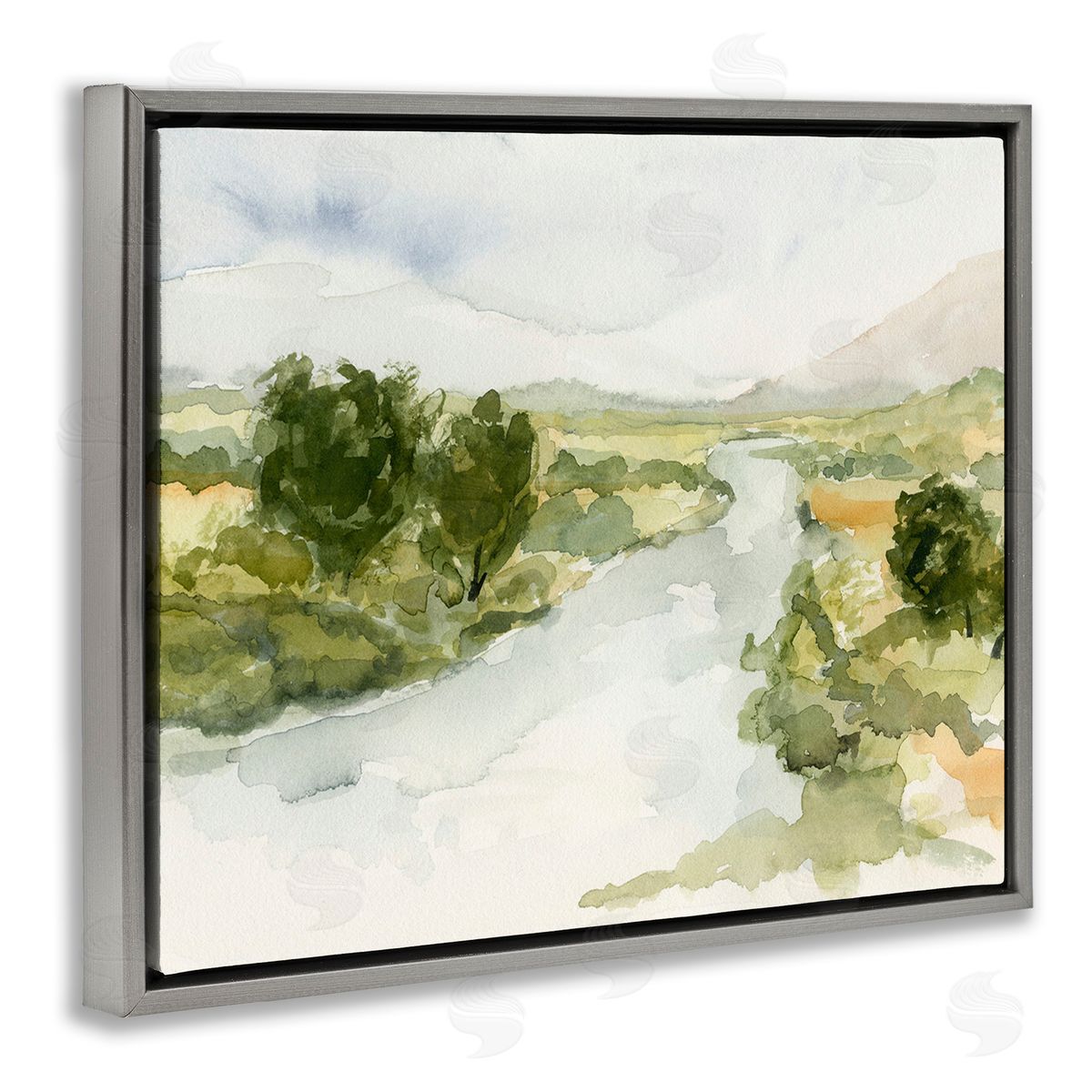 Victoria Barnes Natural Flowing Stream Gray Floating Frame Canvas Wall Art Print