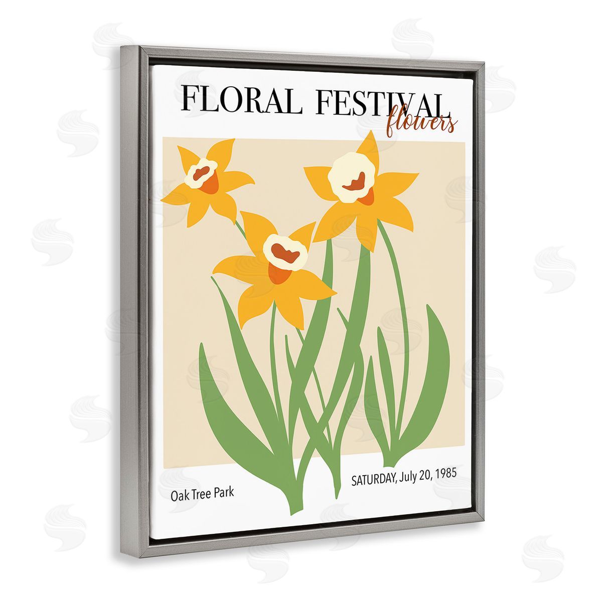 Regina Moore Retro Daffodil Festival Gray Floating Frame Canvas Wall Art Print