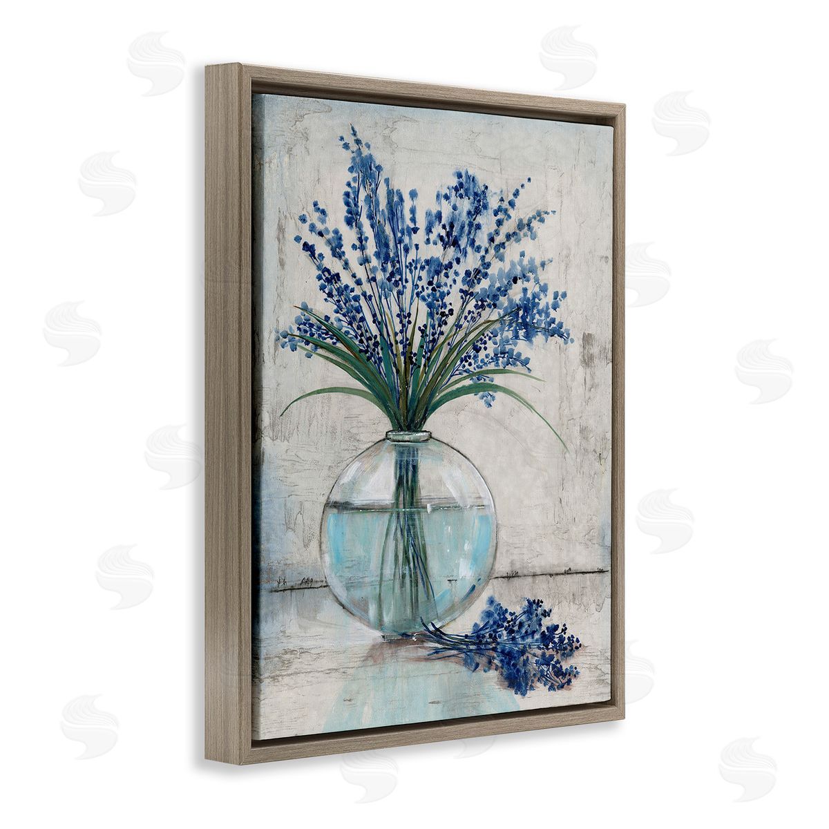 Tim O'Toole Lavender Sprigs in Vase Brown Floating Frame Canvas Wall Art Print