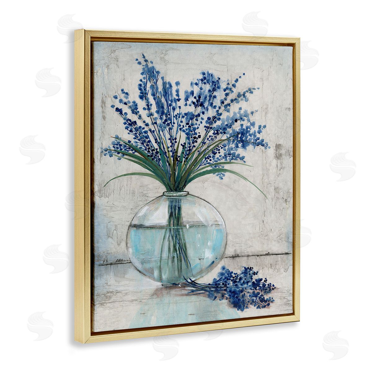 Tim O'Toole Lavender Sprigs in Vase Gold Floating Frame Canvas Wall Art Print