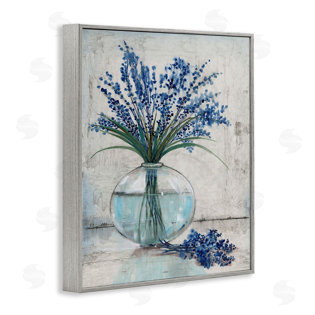 Tim O'Toole Lavender Sprigs in Vase Gray Framed Giclee Wall Art Print