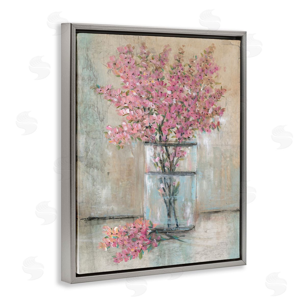 Tim O'Toole Cherry Blossom Twigs Gray Floating Frame Canvas Wall Art Print