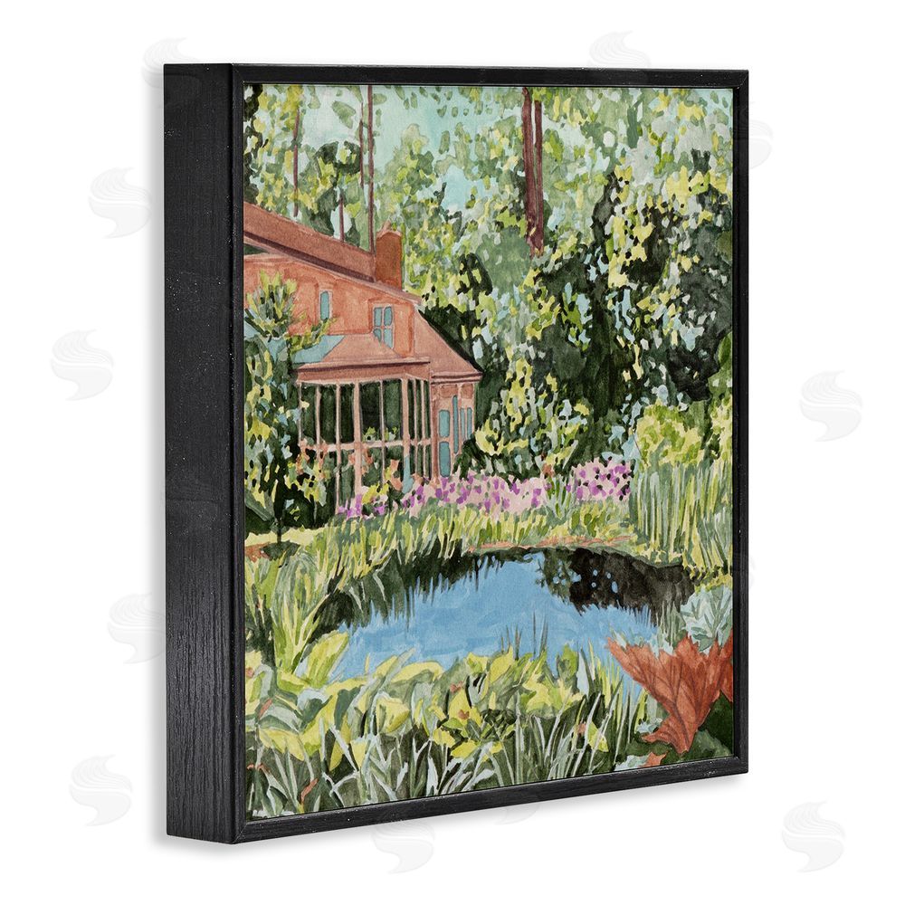 Melissa Wang Cottage with Backyard Pond Black Framed Glicee Wall Art Print