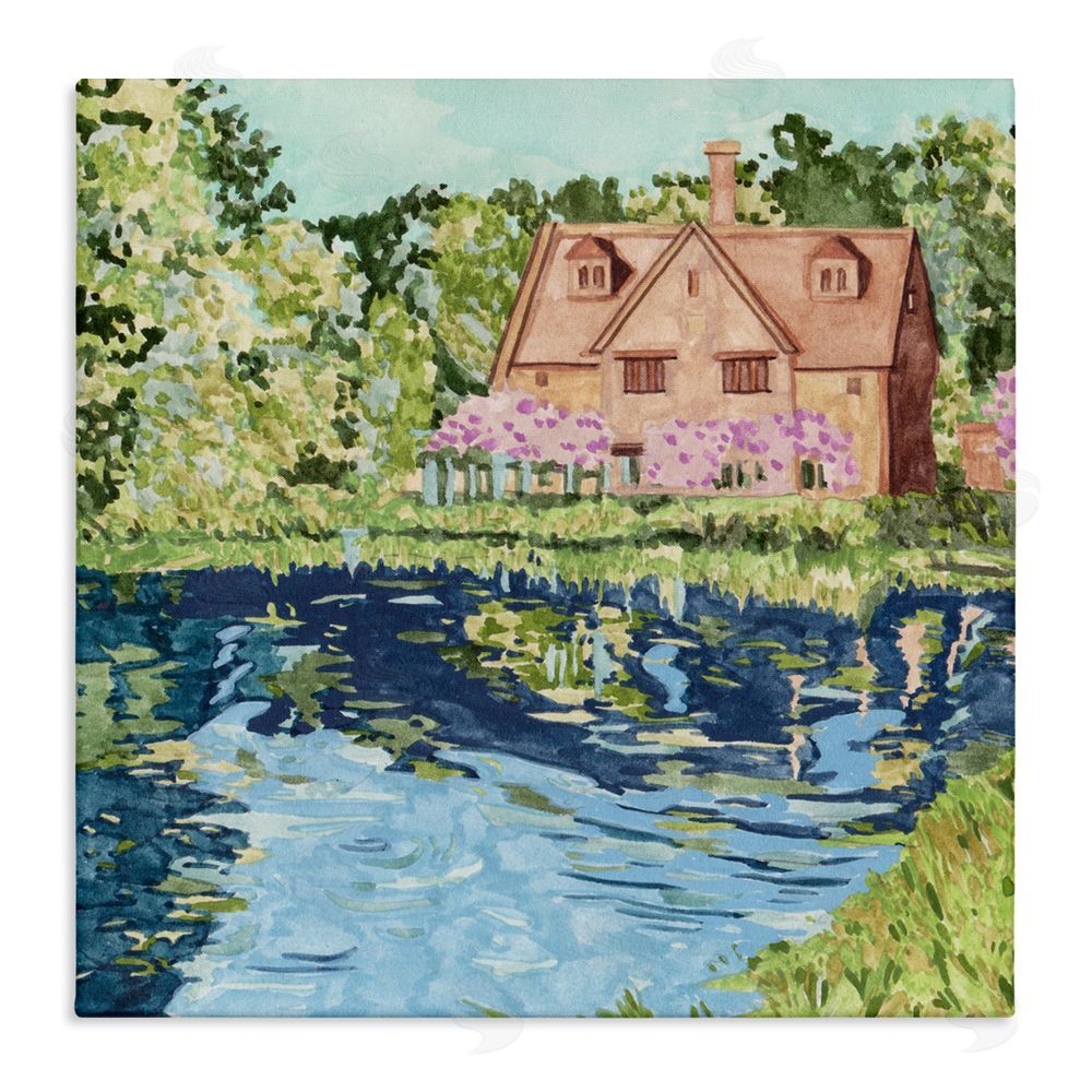 Melissa Wang Country Cottage & Pond Stretched Canvas Wall Art Print