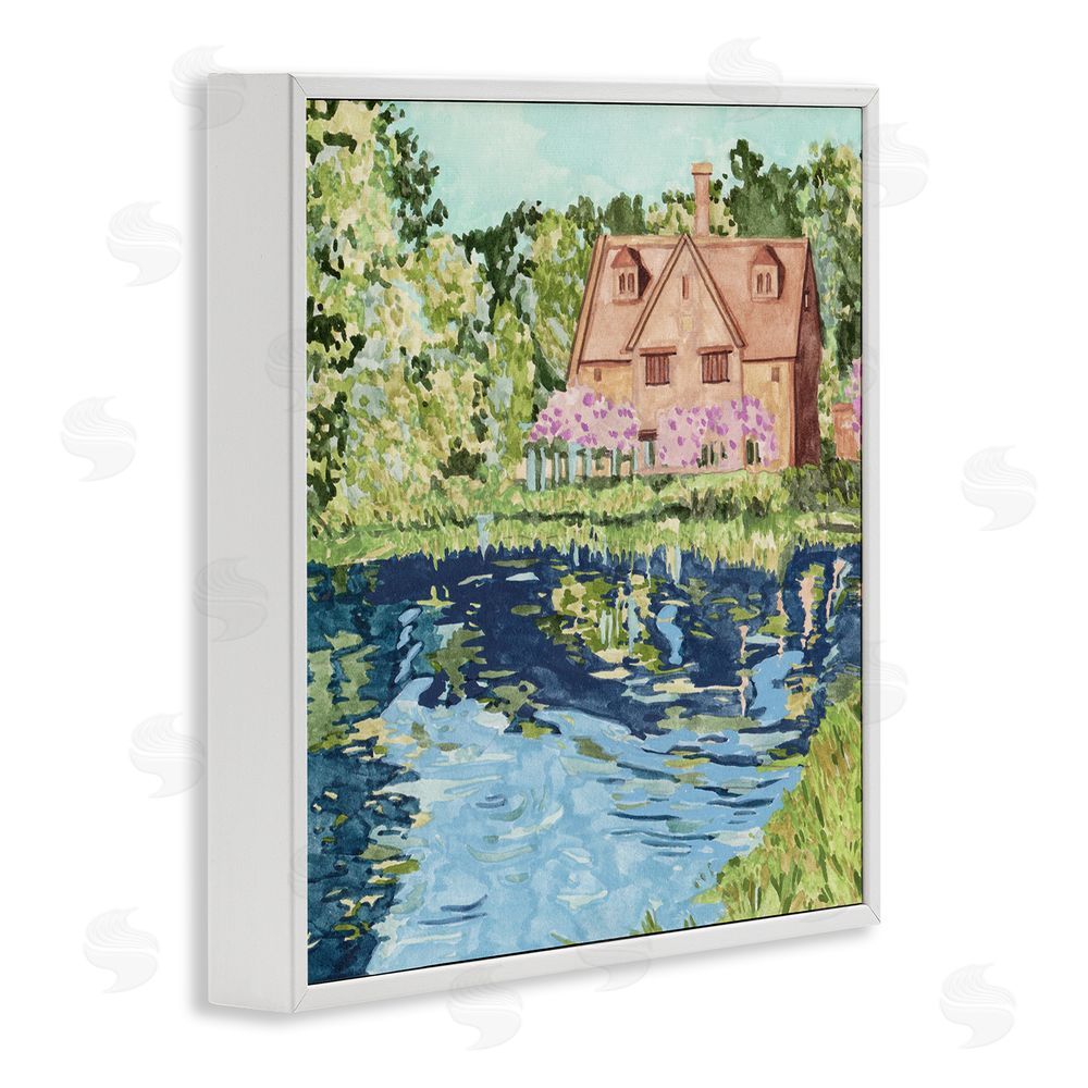 Melissa Wang Country Cottage & Pond White Framed Glicee Wall Art Print