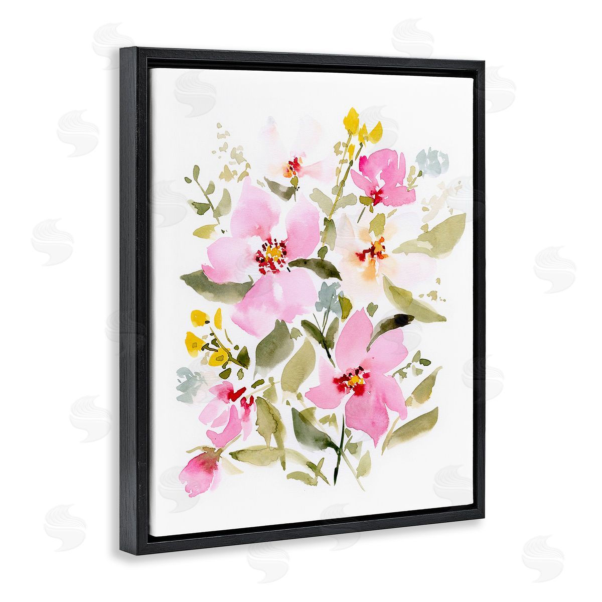 Victoria Barnes Pink Blossom Pattern Black Floating Frame Canvas Wall Art Print