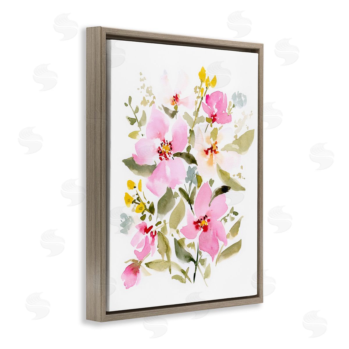 Victoria Barnes Pink Blossom Pattern Brown Floating Frame Canvas Wall Art Print