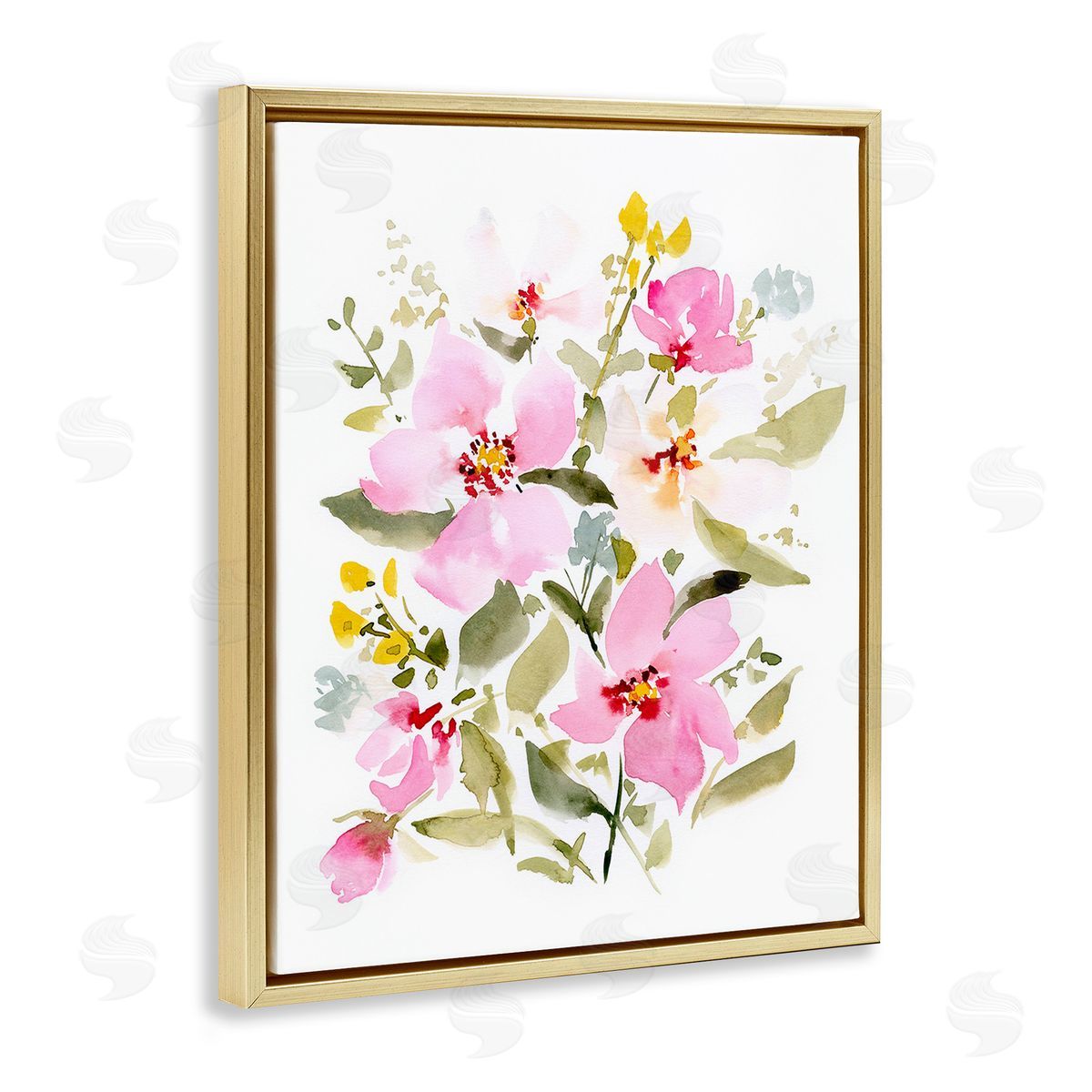 Victoria Barnes Pink Blossom Pattern Gold Floating Frame Canvas Wall Art Print