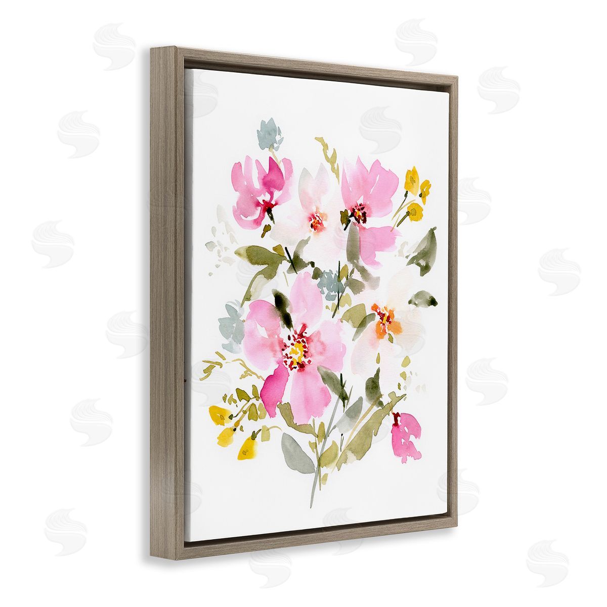 Victoria Barnes Pink Cottage Blooms Brown Floating Frame Canvas Wall Art Print