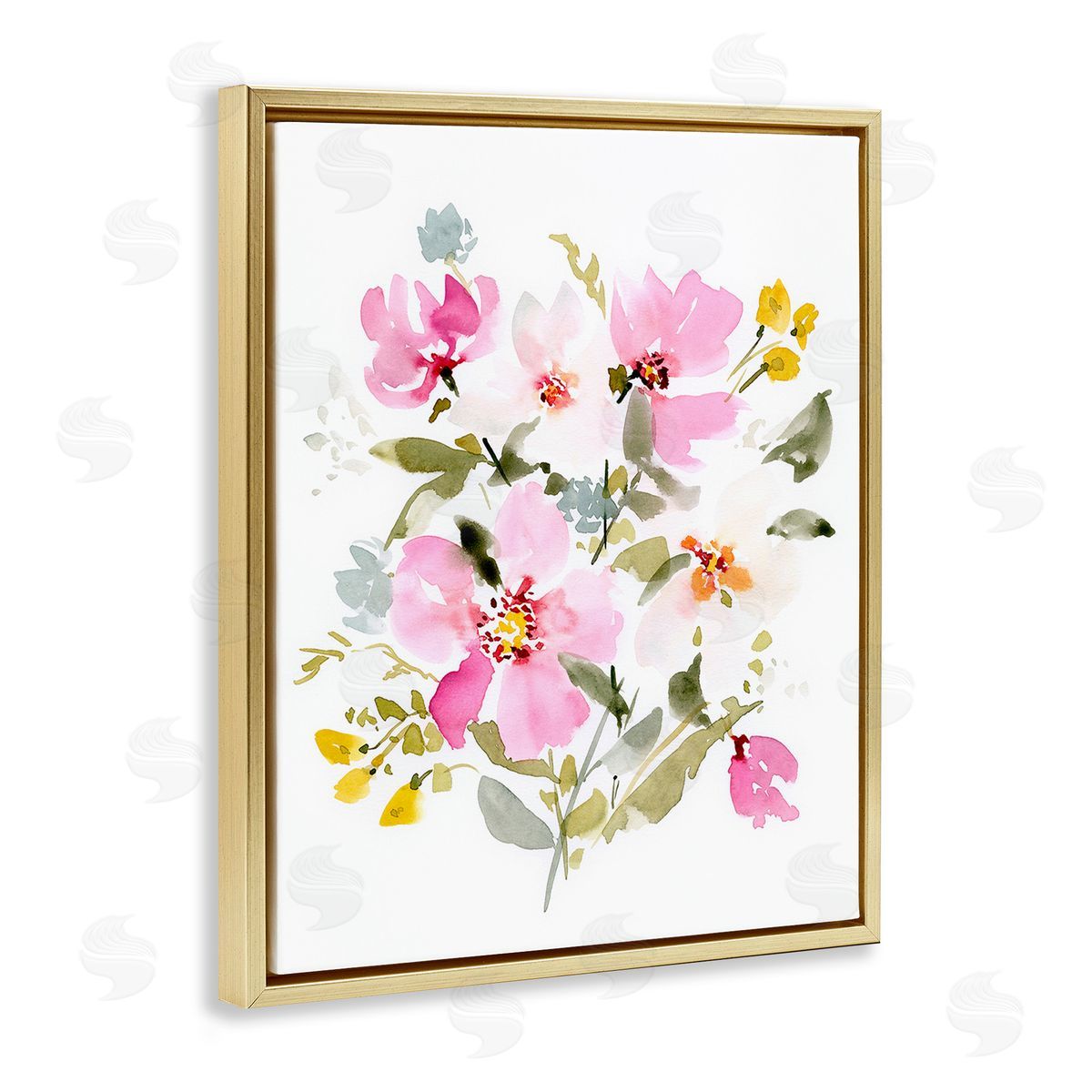 Victoria Barnes Pink Cottage Blooms Gold Floating Frame Canvas Wall Art Print