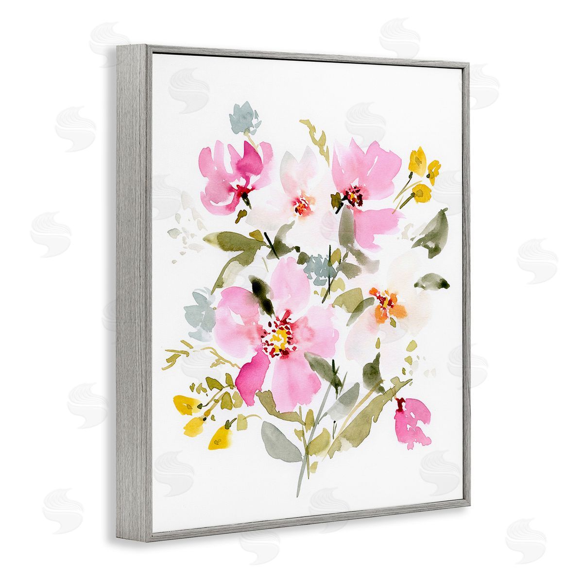 Victoria Barnes Pink Cottage Blooms Gray Framed Giclee Wall Art Print