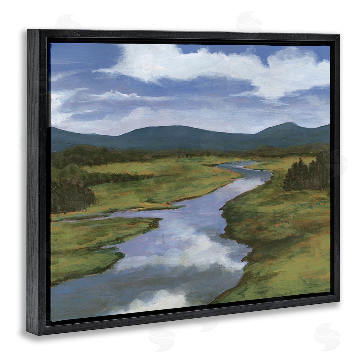 Michael Willett River with Cloud Reflection Black Floating Frame Canvas Wall Art Print