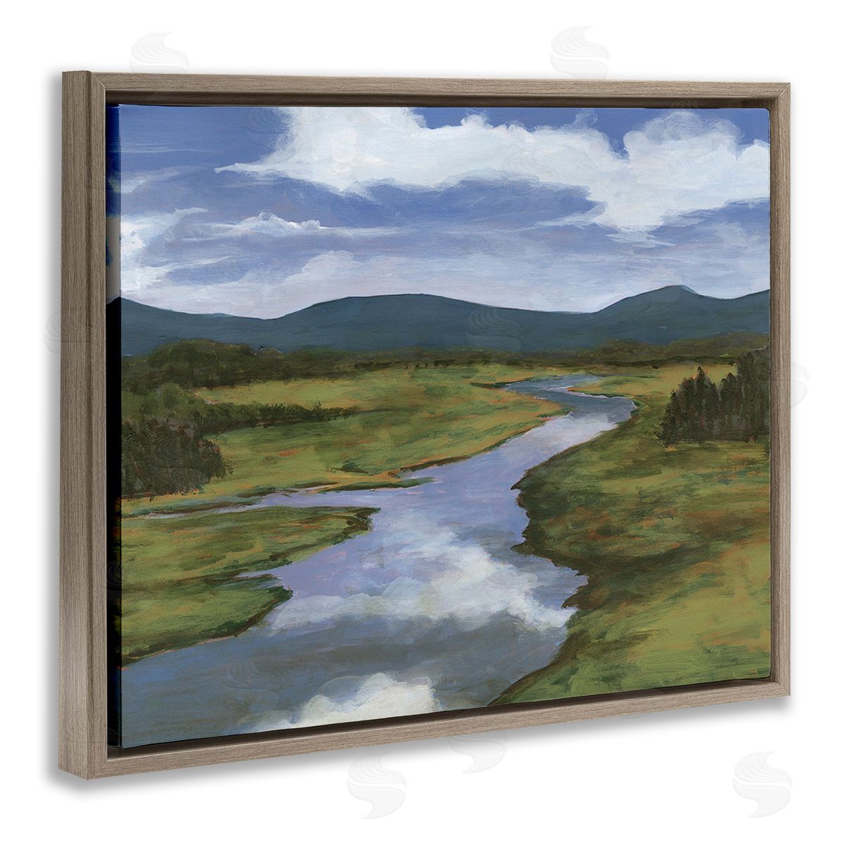 Michael Willett River with Cloud Reflection Brown Floating Frame Canvas Wall Art Print