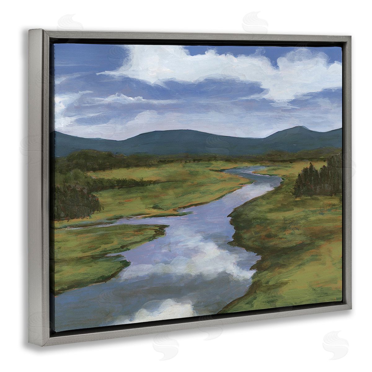 Michael Willett River with Cloud Reflection Gray Floating Frame Canvas Wall Art Print