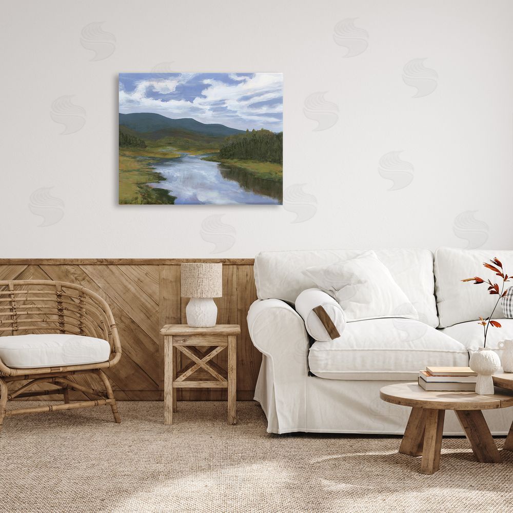 Michael Willett Cloudy River Landscape Canvas Wall Art Print in Room