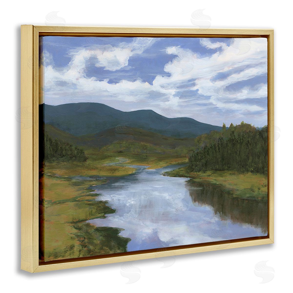 Michael Willett Cloudy River Landscape Gold Floating Frame Canvas Wall Art Print