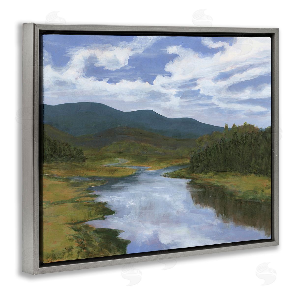Michael Willett Cloudy River Landscape Gray Floating Frame Canvas Wall Art Print