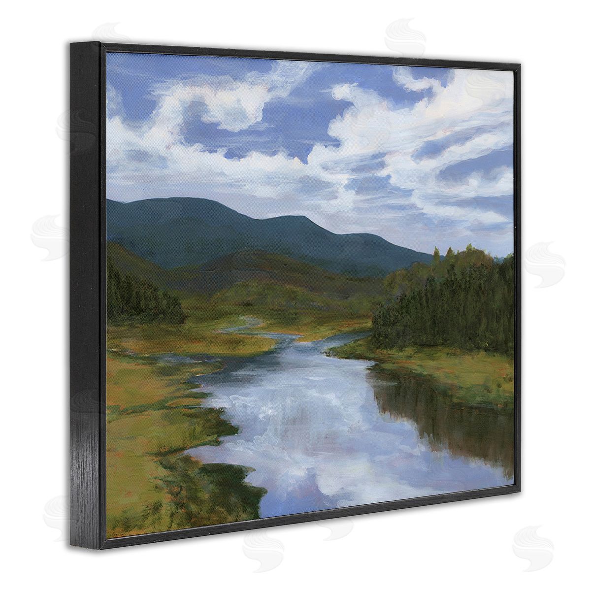 Michael Willett Cloudy River Landscape Black Framed Giclee Wall Art Print