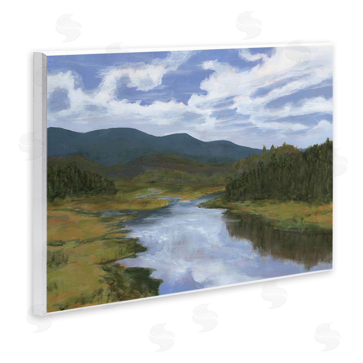 Michael Willett Cloudy River Landscape Wooden Wall Plaque Art Print