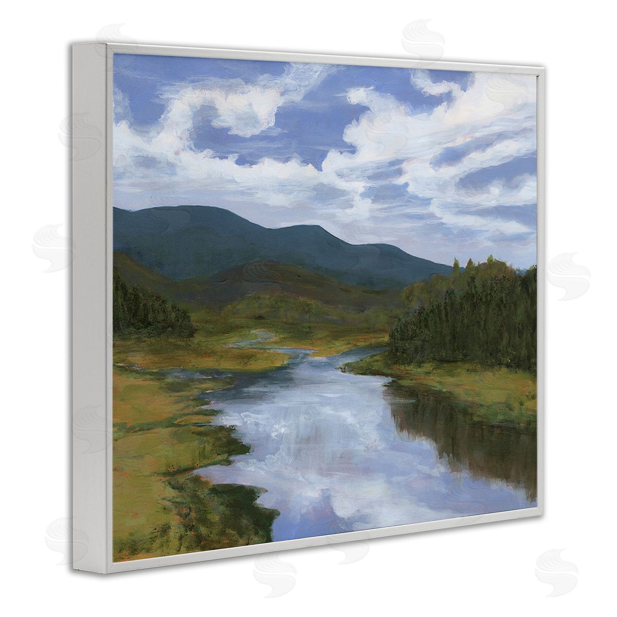 Michael Willett Cloudy River Landscape White Framed Giclee Wall Art Print