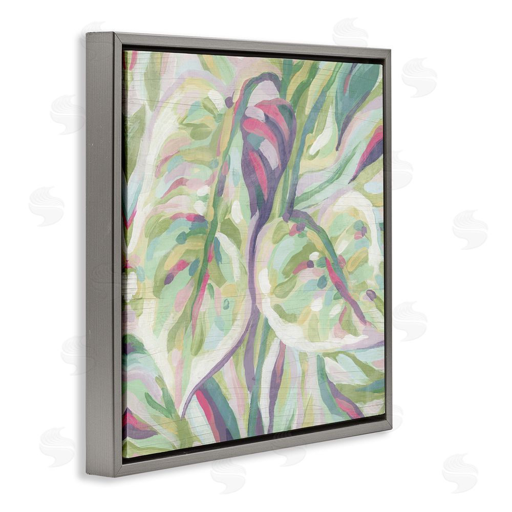 June Erica Vess Abstract Pastel Leaves Gray Floating Frame Canvas Wall Art Print
