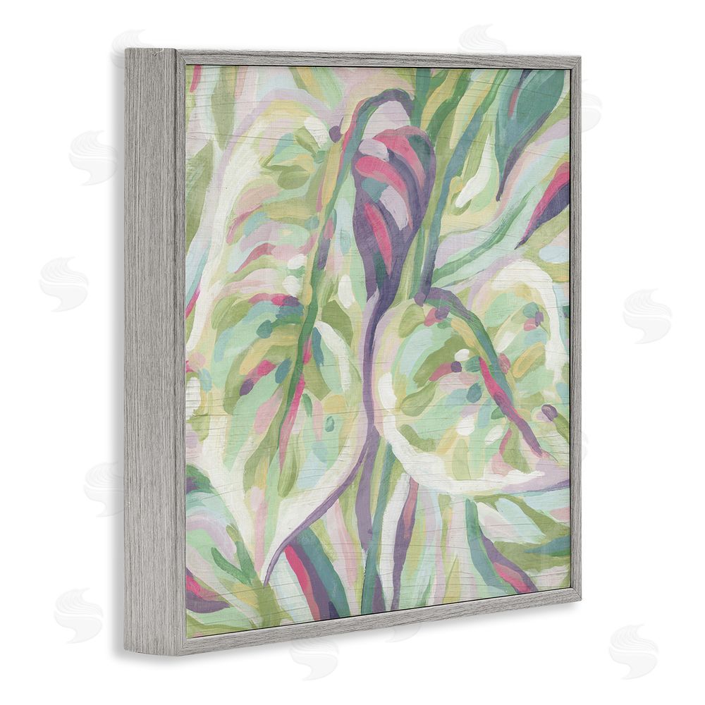 June Erica Vess Abstract Pastel Leaves Gray Framed Giclee Wall Art Print