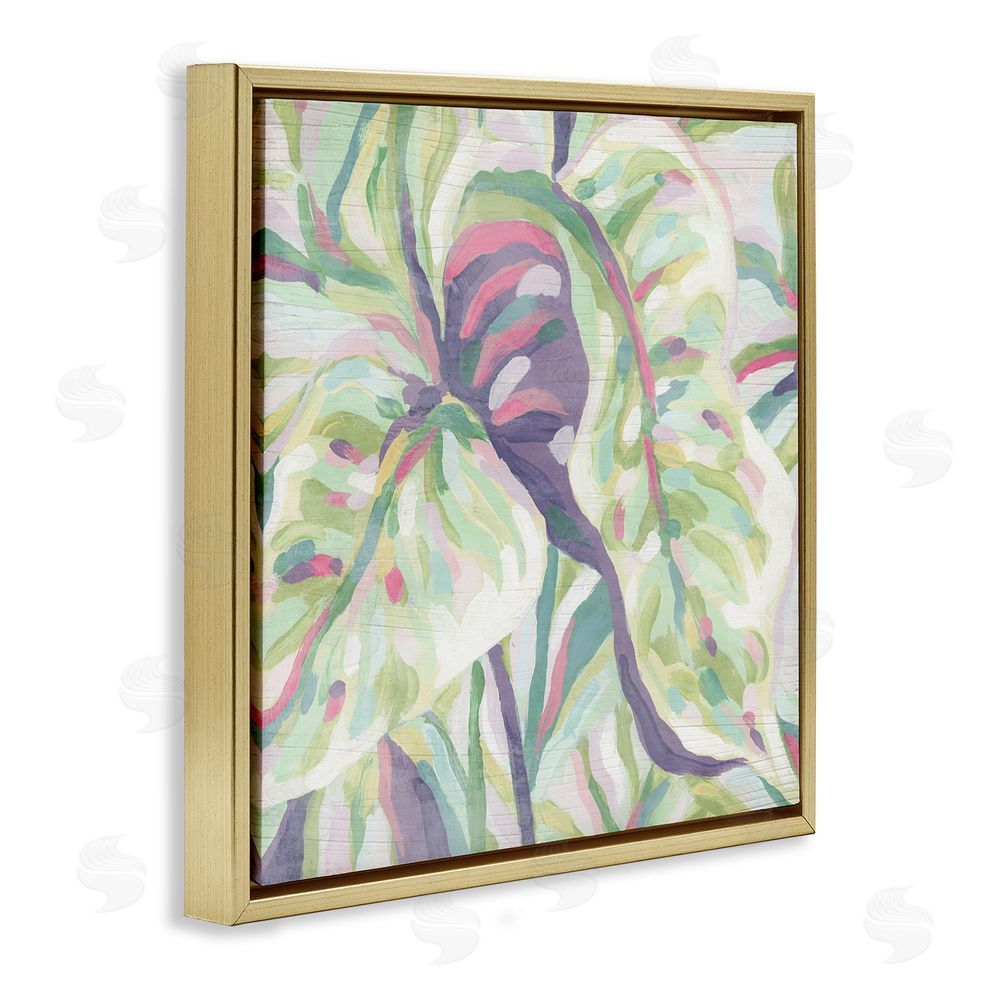 June Erica Vess Pastel Drooping Leaves Gold Floating Frame Canvas Wall Art Print