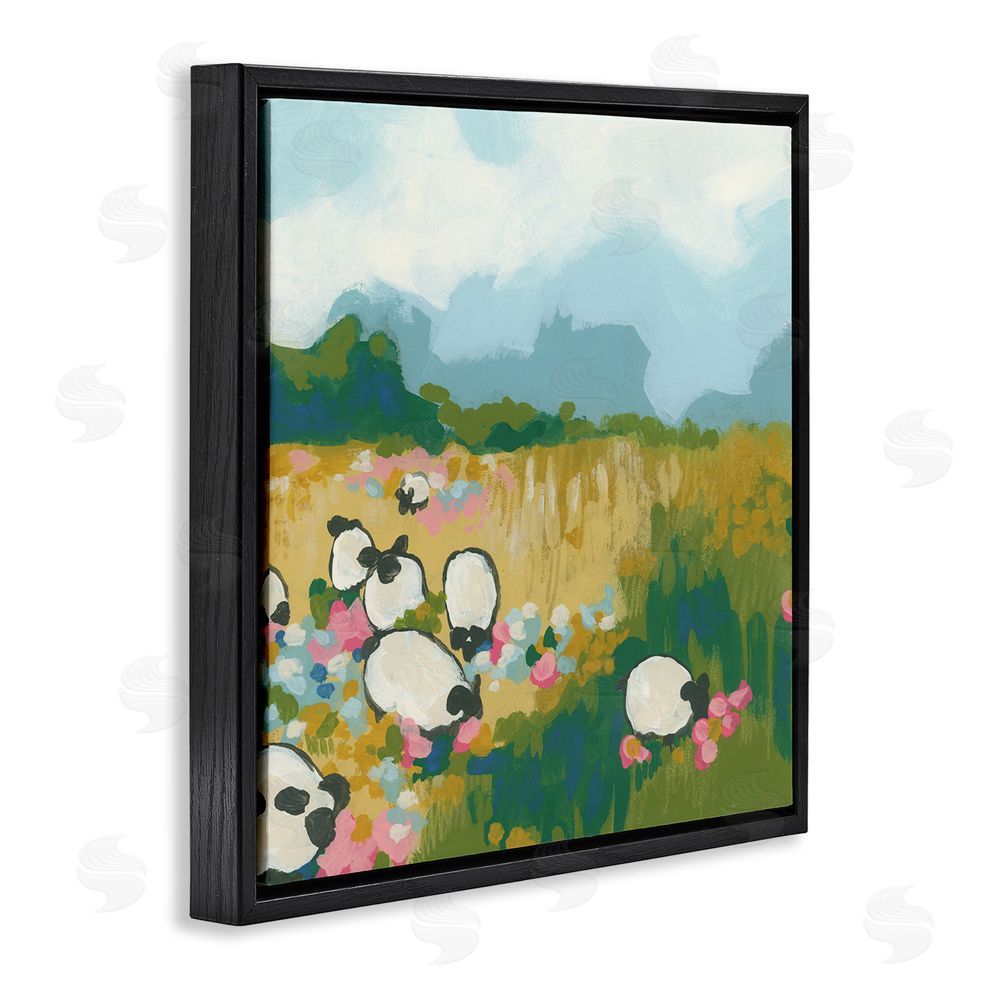 June Erica Vess Abstract Sheep Grazing Black Floating Frame Canvas Wall Art Print