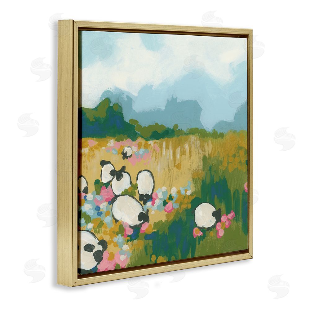 June Erica Vess Abstract Sheep Grazing Gold Floating Frame Canvas Wall Art Print