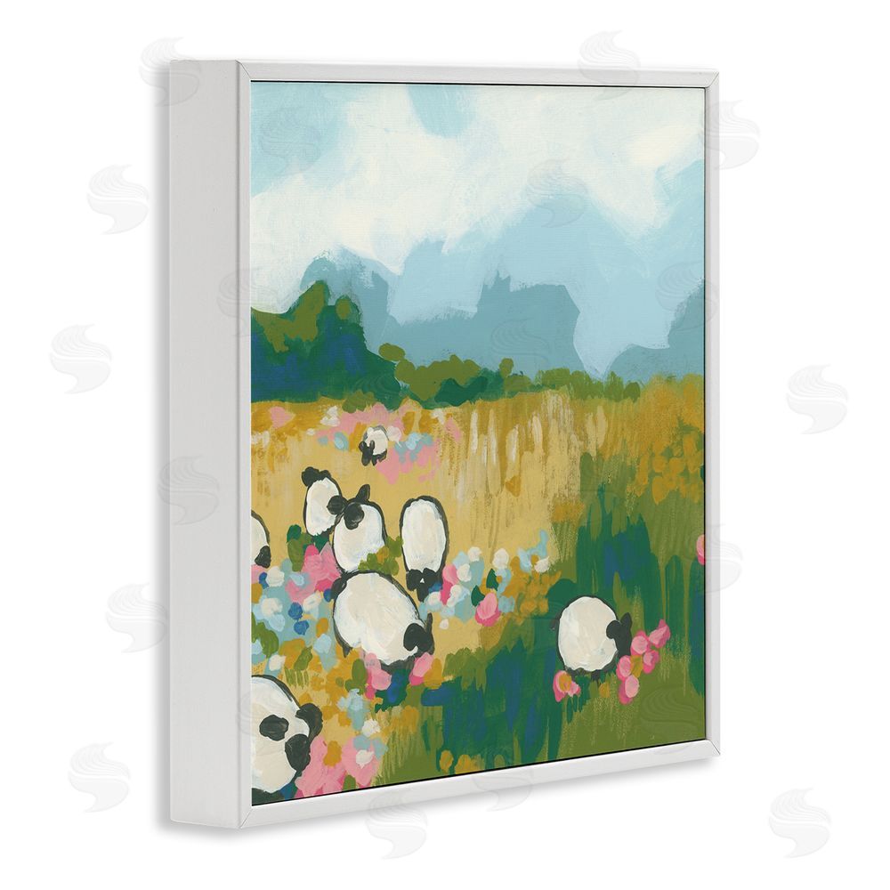 June Erica Vess Abstract Sheep Grazing White Framed Giclee Wall Art Print
