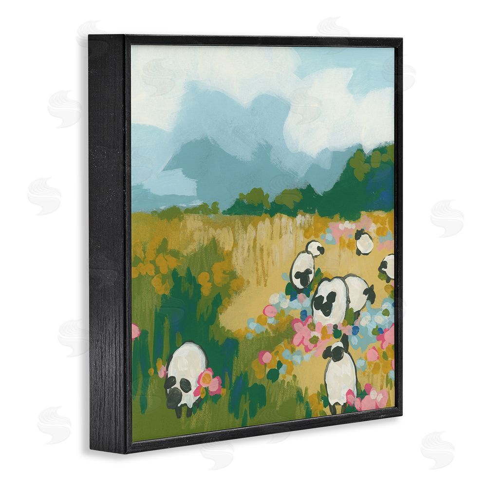 June Erica Vess Abstract Sheep & Flowers Black Framed Giclee Wall Art Print
