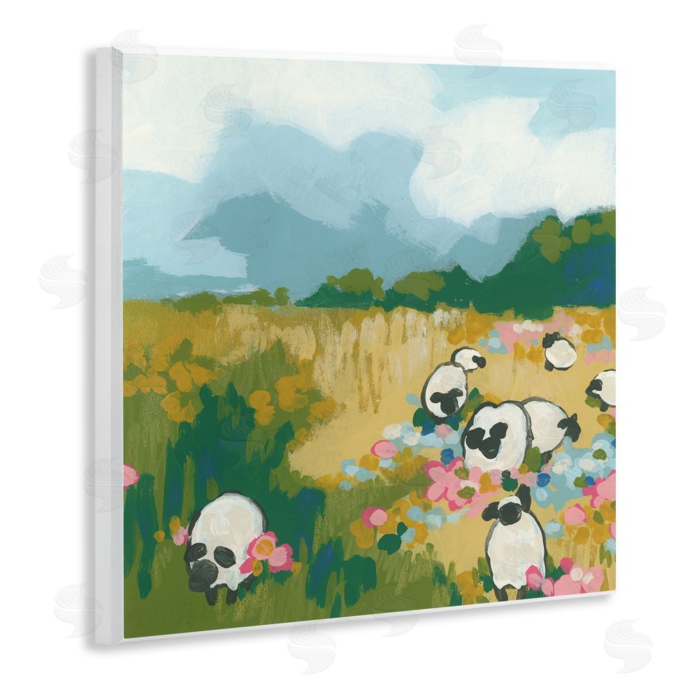 June Erica Vess Abstract Sheep & Flowers Wooden Wall Plaque Art Print