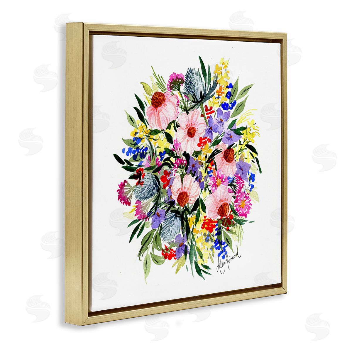 Alexandria Gilbert Kincaid Vivid Blooming Bouquet Gold Floating Frame Canvas Wall Art Print