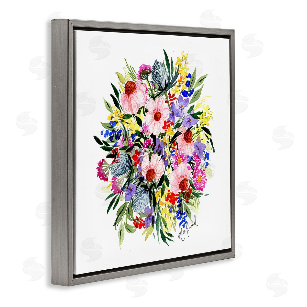 Alexandria Gilbert Kincaid Vivid Blooming Bouquet Gray Floating Frame Canvas Wall Art Print