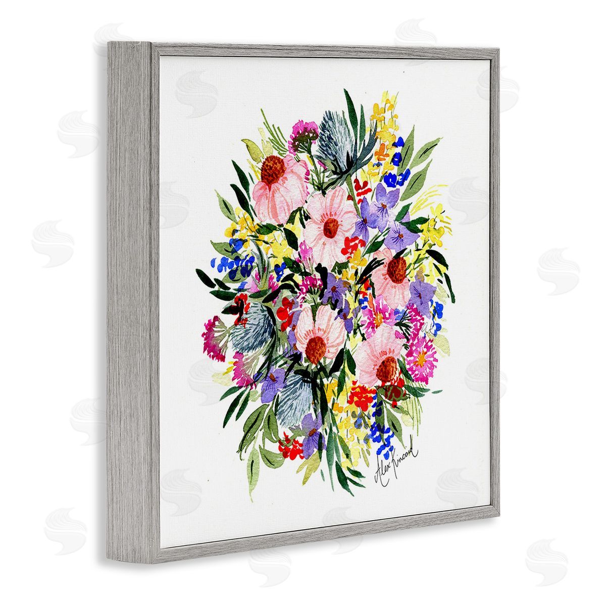 Alexandria Gilbert Kincaid Vivid Blooming Bouquet Gray Framed Giclee Wall Art Print