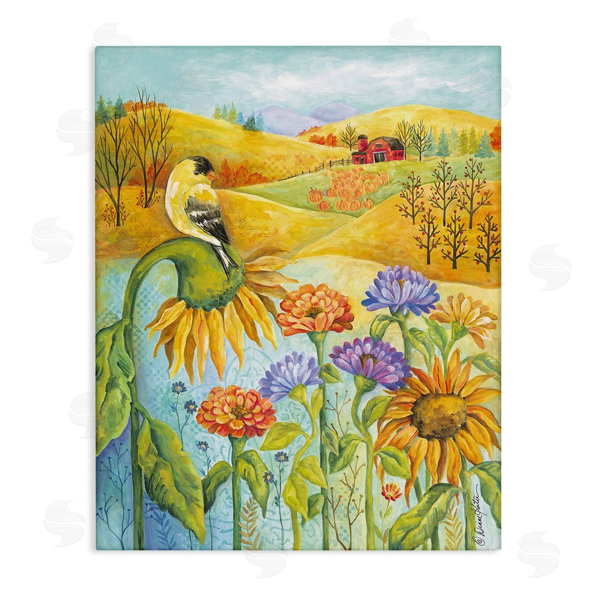 Diane Kater Bird Perched at Farm Canvas Wall Art Print