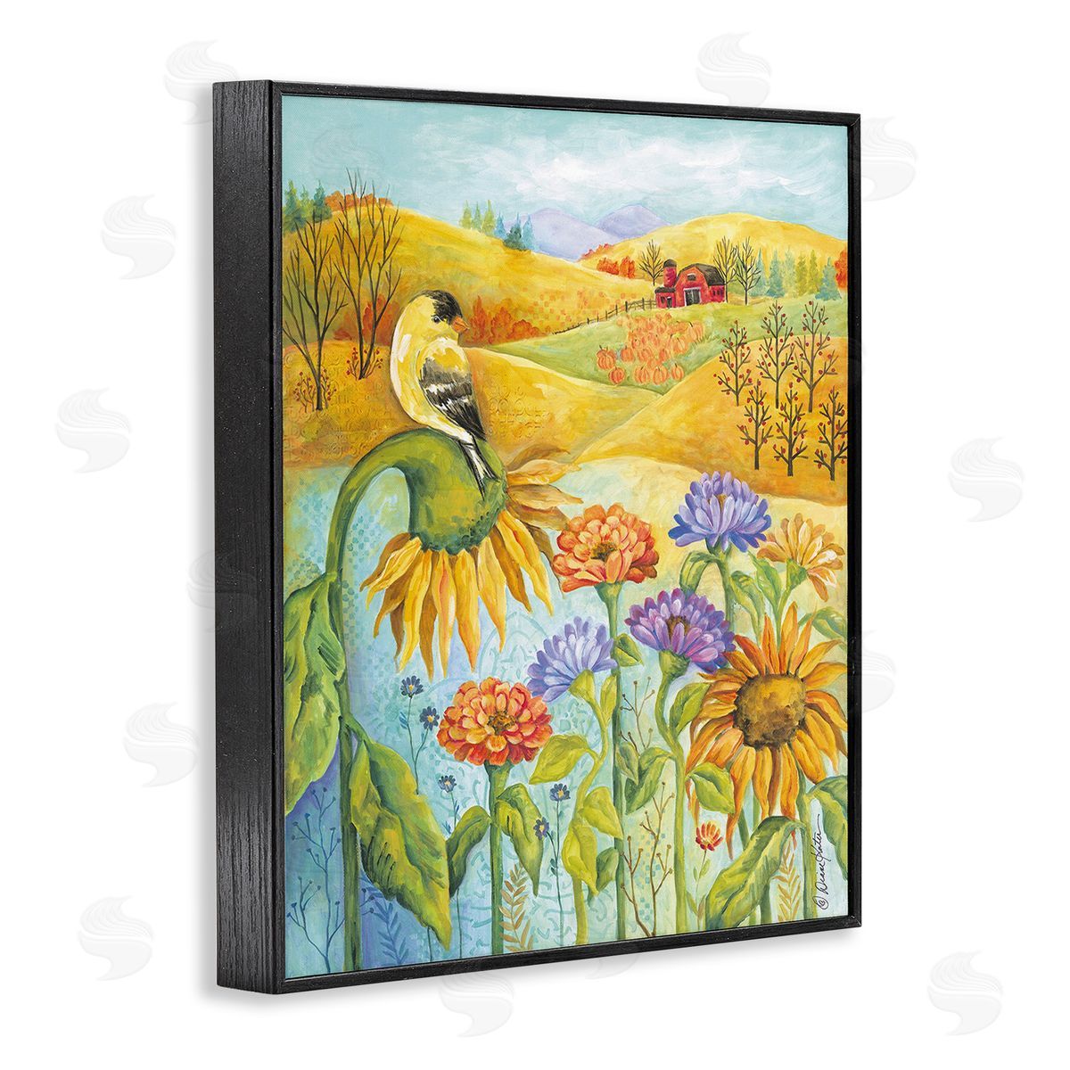 Diane Kater Bird Perched at Farm Black Framed Giclee Wall Art Print