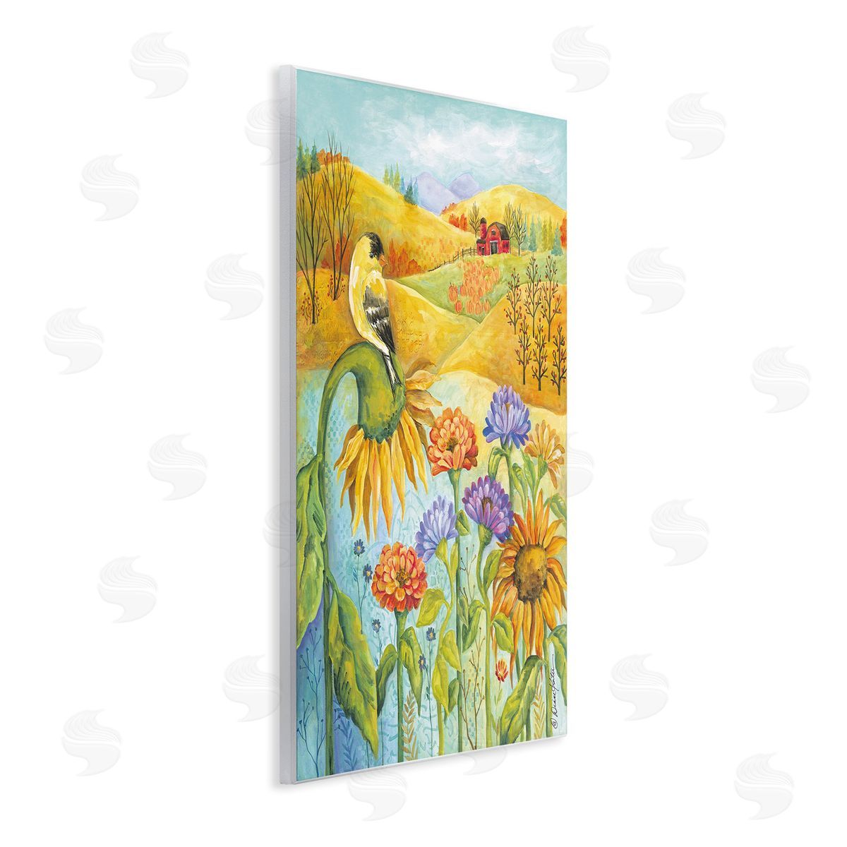 Diane Kater Bird Perched at Farm Wooden Wall Plaque Art Print
