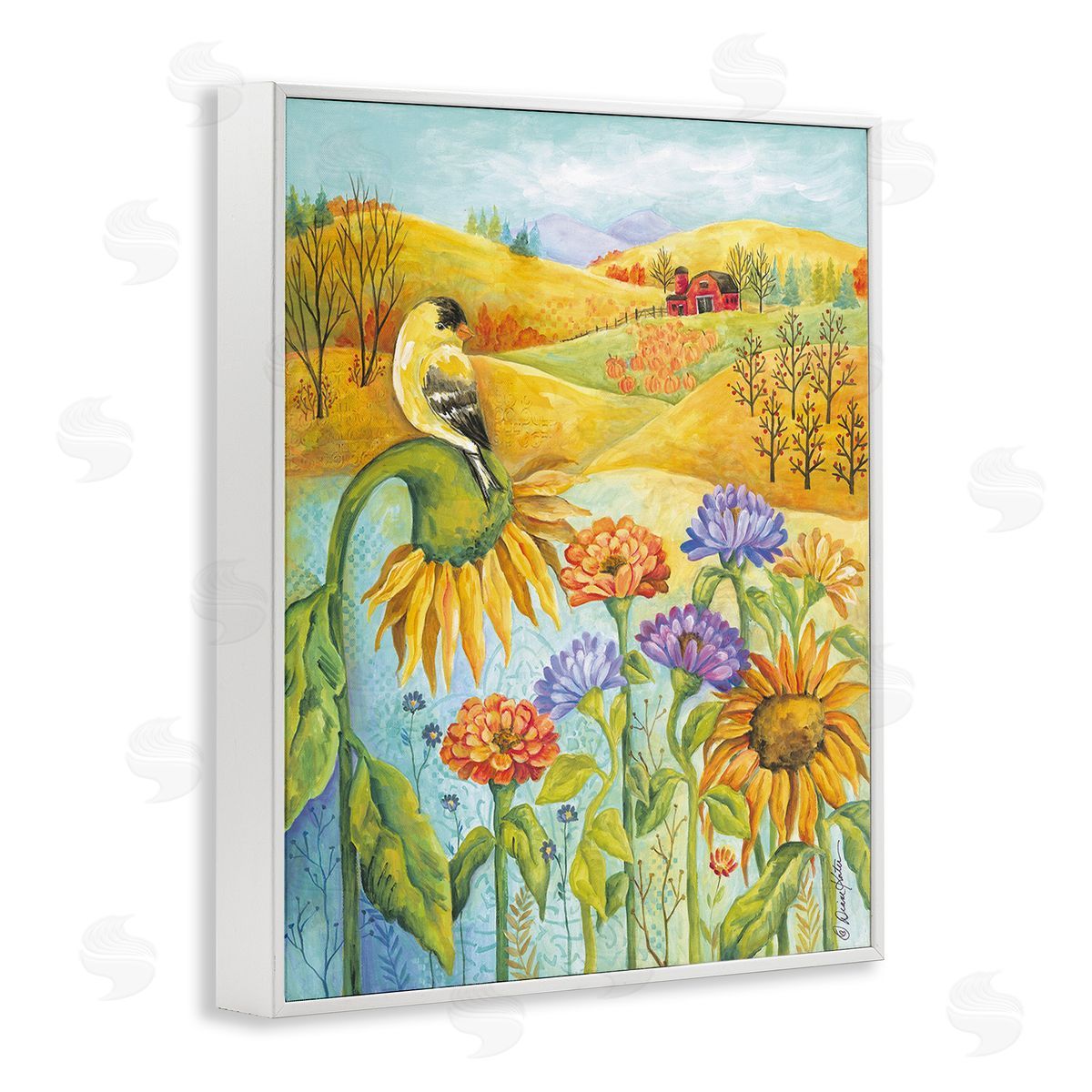Diane Kater Bird Perched at Farm White Framed Giclee Wall Art Print