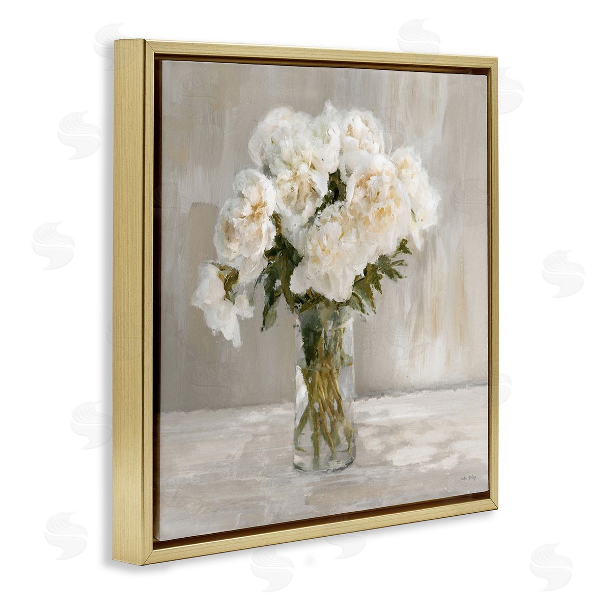 Amber Sterling Fluffy White Flowers Gold Floating Frame Canvas Wall Art Print