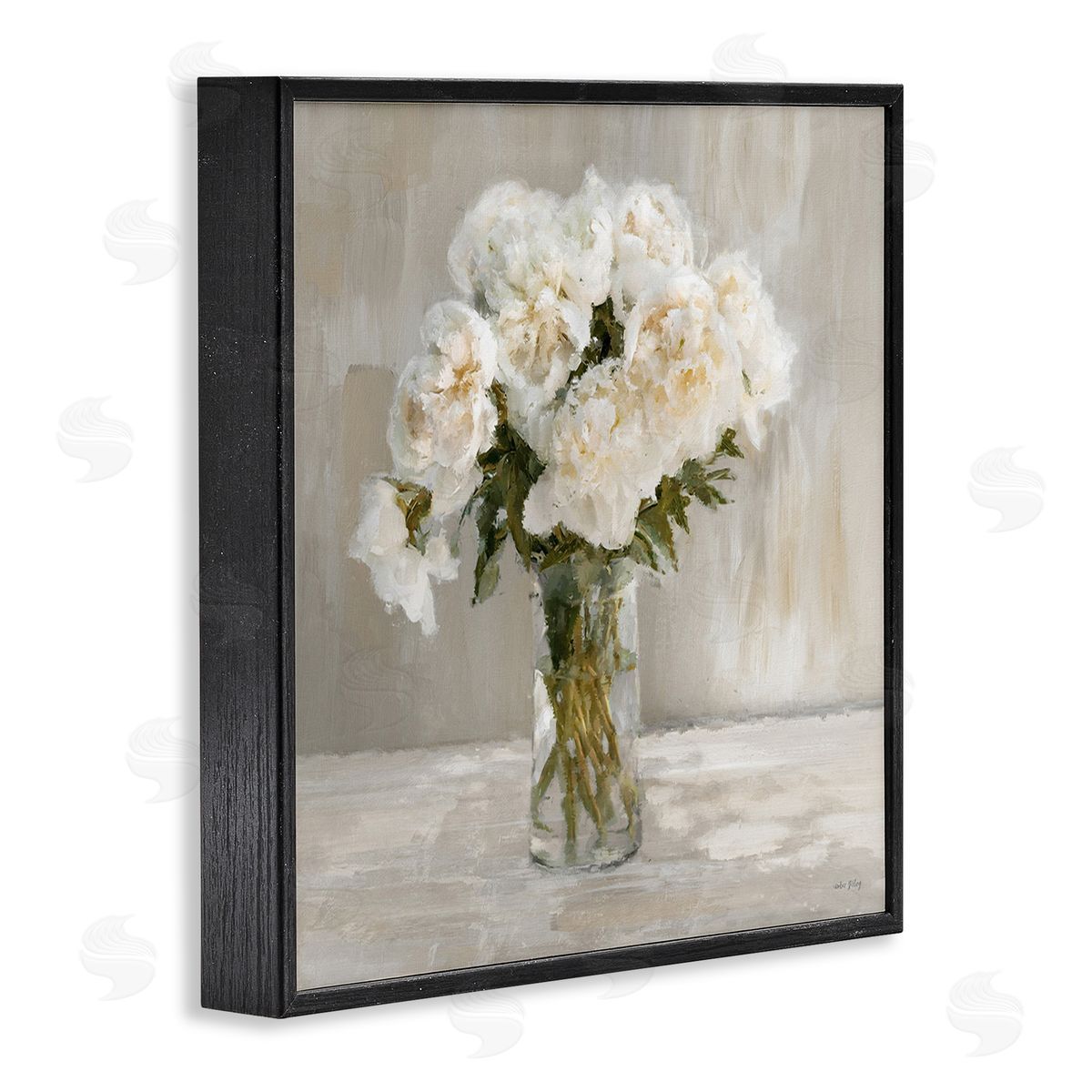 Amber Sterling Fluffy White Flowers Black Framed Giclee Wall Art Print
