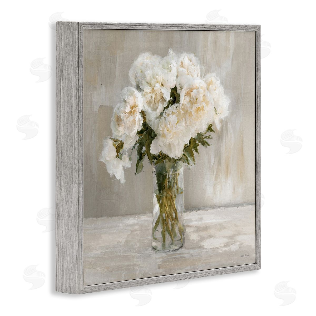 Amber Sterling Fluffy White Flowers Gray Framed Giclee Wall Art Print