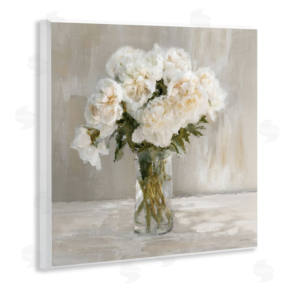 Amber Sterling Fluffy White Flowers Wooden Wall Plaque Art Print