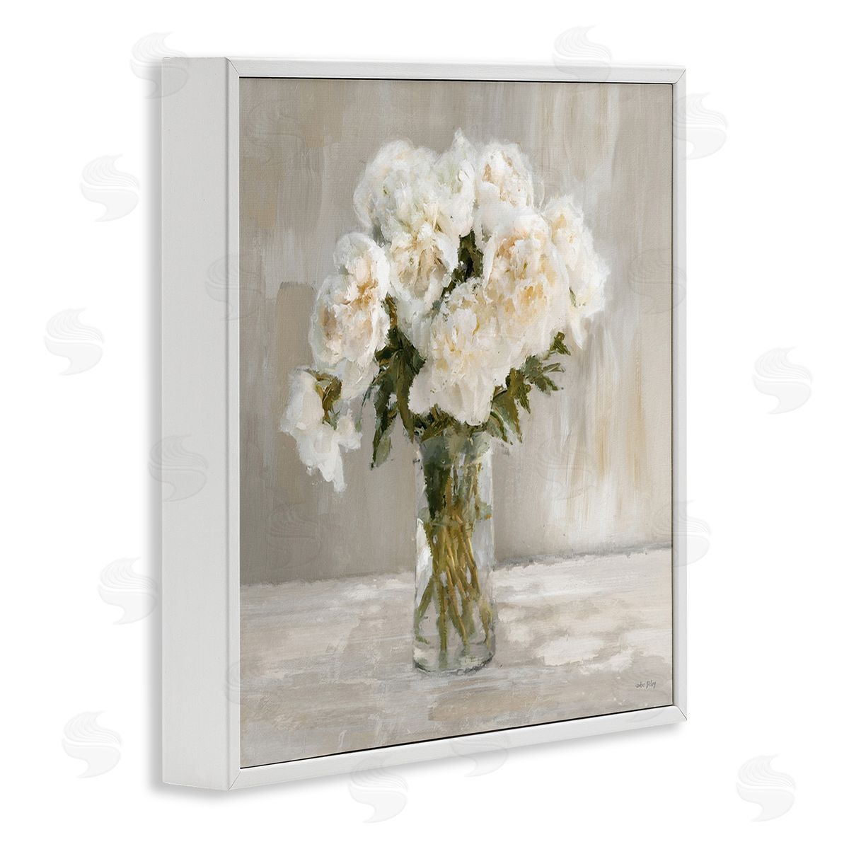 Amber Sterling Fluffy White Flowers White Framed Giclee Wall Art Print