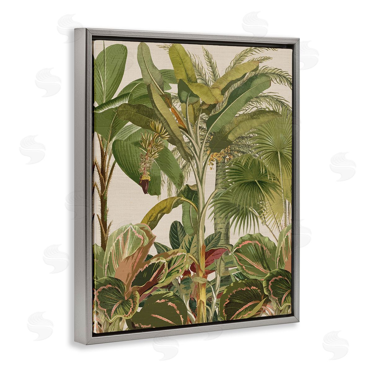 Amber Sterling Tropical Jungle Vegetation Gray Floating Frame Canvas Wall Art Print