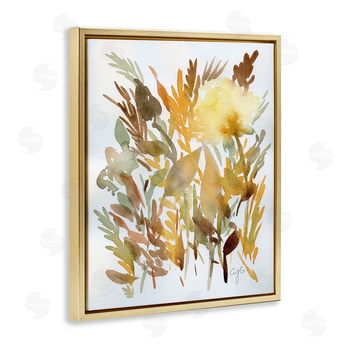Alexandria Gilbert Kincaid Abstract Autumnal Herbs Gold Floating Frame Canvas Wall Art Print